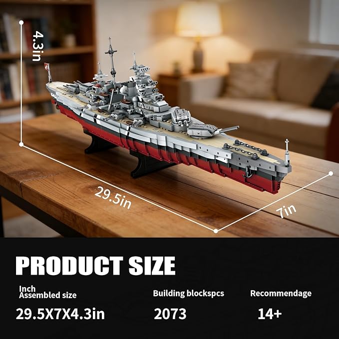 WW2 Military Bismarck Battleship Building Set Large-Sized Warship A Gift Compatible with Lego et for Adult Collection(2073 Pcs)