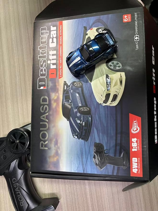 Mini Desktop RC Drift Car 1:64 Scale 4WD High-Speed 2.4Ghz Remote Control Racing Sports Car with LED Lights for Adults Hobbyists
