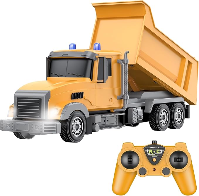 Remote Control Construction Dump Truck Toy RC Vehicle6 Channel Trucks Toys with 2 Rechargeable Batteries1/24 Scale Dump TrucksBirthday Gifts Ideas for Boys Age 3-8 Year Old