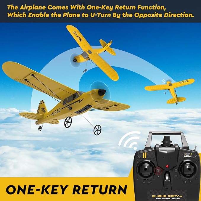 28℃ RC Plane 3 Channel Remote Control Airplane Trainer Sport Cub S2 with Propeller Saver&ampXpilot Stabilization SystemOne-Key U-Turn Easy to Fly for Beginners Kids Adults Yellow (761-14 RTF)