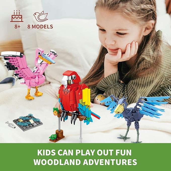 KAZI Bird Building Toy SetParrotPeacockFun Building Blocks for Kids Ages 8 and UpBuild and Display Birds Model for Bird EnthusiastsEaster Basket StuffersGift for Birds LoversParty Favors
