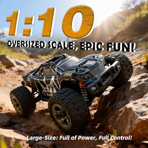 1/10 Remote Control Car 38km/h High Speed RC Car 4X4 Off-Road RC Truck IPX4 Waterproof Remote Control Truck Two 2000mAh Li-Po Batteries 2.4GHz RC Buggy for Teenagers and Adults