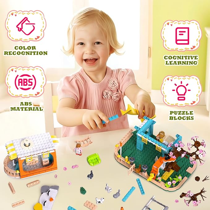 Cat House Building Set Animal Playground Crossing Toy with 8 Cats and a Doll Minifigures Compatible with Lego Friends Pet Sets Easter Gift Idea for Girls Kids Aged 6-12