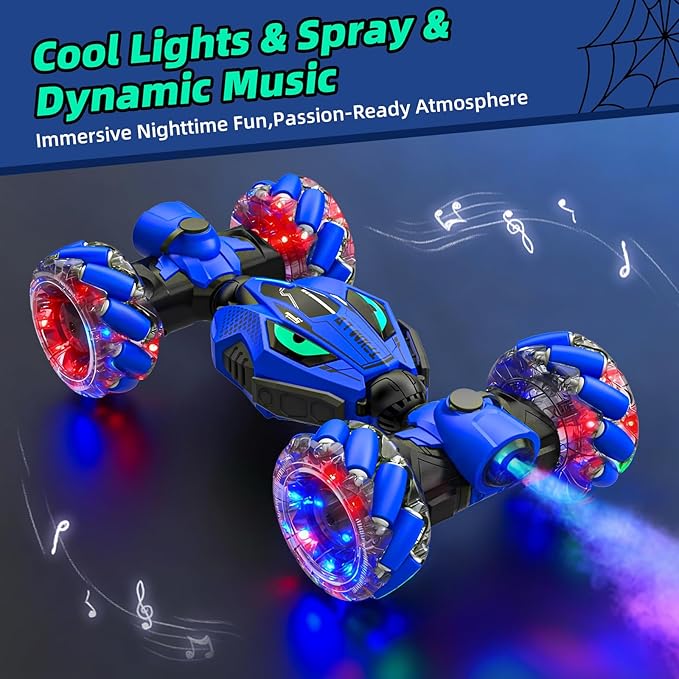 VisionX Unique 2.4GHz 4WD 360° Rotating Gesture Sensing RC Stunt Cars for Boys and Girls Ages 6-12 Double‑Sided Driving RC Drift Car Birthday and Christmas Cool Car Toys Gifts for Kids 2 Batteries