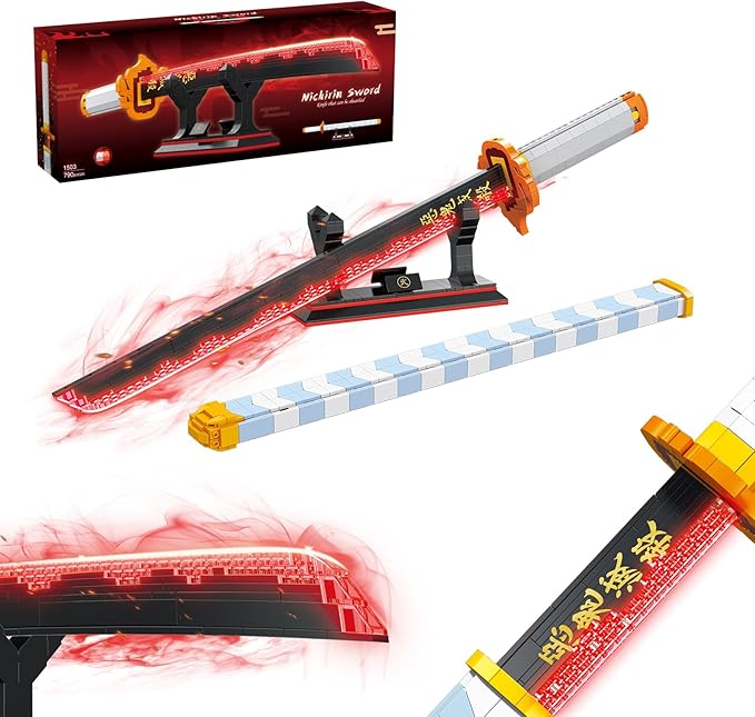 Anime Sword Building Set 790 Pieces Black Katana Model with Blue Scabbard &amp Stand Japanese Samurai Cosplay Prop Construction Toy Demon Hunter Style Gift for Teens &amp Adults