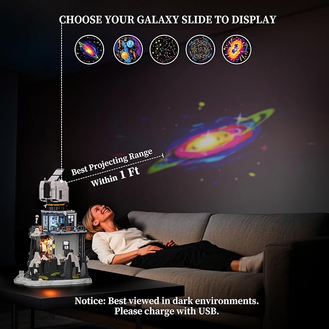 Alpine Observatory Lighting Building-Bricks Set with The Galaxy Projector 2437 Pcs Space Themed Room Decor for Astronomy and Space Lovers