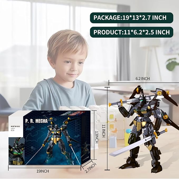 Mech Building Sets Black Robot Mecha Building Kit with Two Knife Collectible Gift for Teens Boys 8+ Compatible with Lego Mech Set 534 PCS