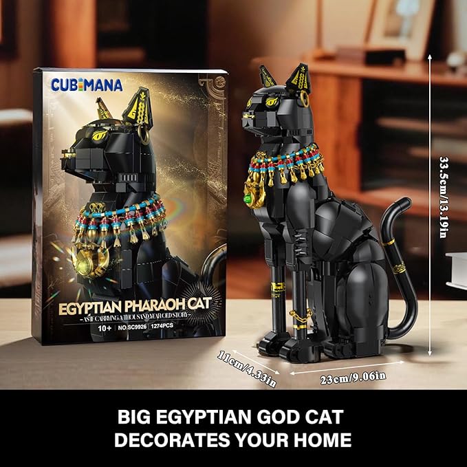 Egyptian Pharaoh Cat Building Set - Animal Black Cat Building Blocks Toy for Adults DIY Crafts Project Egyptian Cat Model for Home Office Decor Easter Gift for Adults Women 10+ (1274PCS)