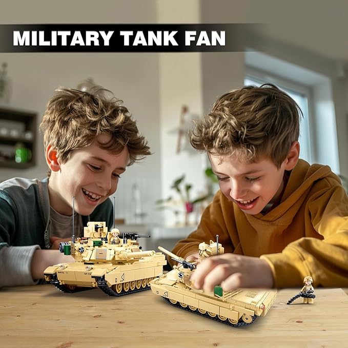 WW2 Army Tank M1A2 Main Battle Tank Military Model Toy Kits Inspired M1A2 Abrams Brick Building Set Including 2 Soldier Minifigures Gifts for 6-12 Year Old Kids Compatible with Lego 781 PCS1