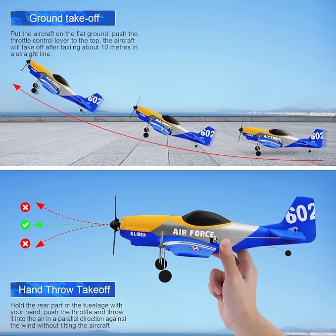 RC Plane 3-Channel 2.4GHZ RC Airplane P51D Mustang Fighter with 2 Batteries KF602 Remote Control Plane Gyroscopes Stabilization System Easy to Fly Suitable for Beginners Kids Adults