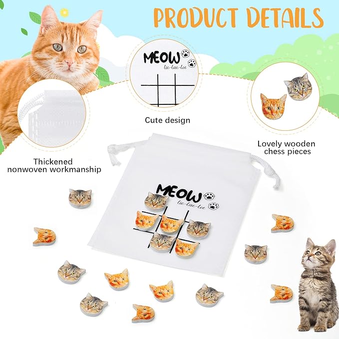 Sotiff 36 Set Tic Tac Toe Games Bulk for Kids Cat Party Favors Cat Tic Tac Toe with Bag Kitty Birthday Party Gifts Classroom Exchange Gifts Outdoor Indoor Activities Easter Basket Fillers