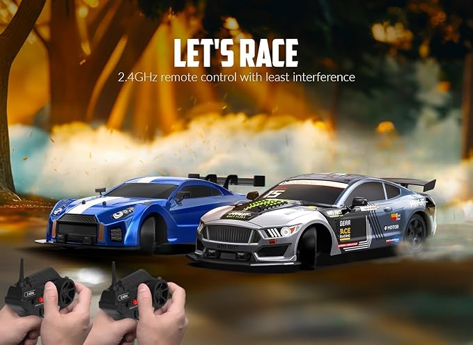RACENT 1:16 RC Drift Car 2.4Ghz 4WD 18KM/H Remote Control Car with Spray Mist Racing and Drifting Wheels LED Light 2 Batteries Sport Model Toys Vehicle for Kids Boys Adults