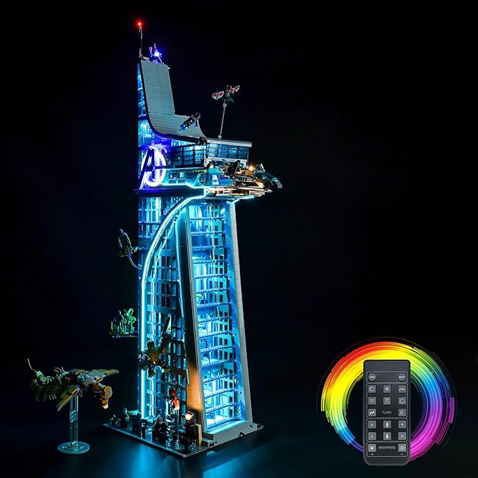 Upgraded Led Light Kit for Lego Avengers Tower Battle Building Toy Set Remote Version Compatible with Lego 76269 Gift Idea for Boys Girls and Kids (Model Not Included)