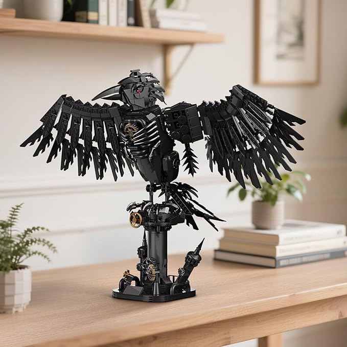Mechanical Raven Bird Building Set MOC Creative Crow Animal Model Kit Collectible Home Office Decor Toy Gift for Adults Teens 14+ (1018PCS)