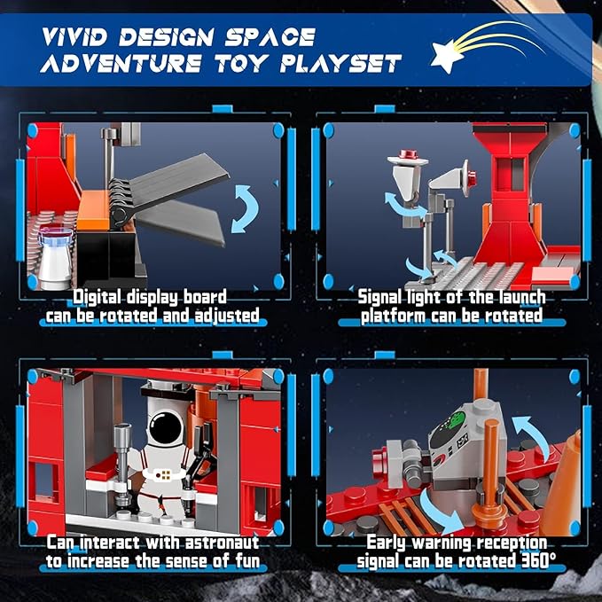 Space Exploration Shuttle Toys 12-in-1 STEM Aerospace Building Kit Toy Rocket Building Kit Toy with Launcher Astronauts Airplane Rocket Gift for 6 7 8 9 10 11 12+ Years Old 855 Pcs