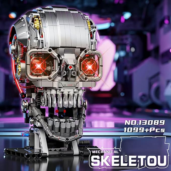 Fangool Mechanical Skeleton Head Building Blocks Set Scary Zombie Themed Skull Action Figure Toy Kit Horror Scene Decoration Kit Halloween Christmas or Birthday Gifts for Friends 1099 Pcs
