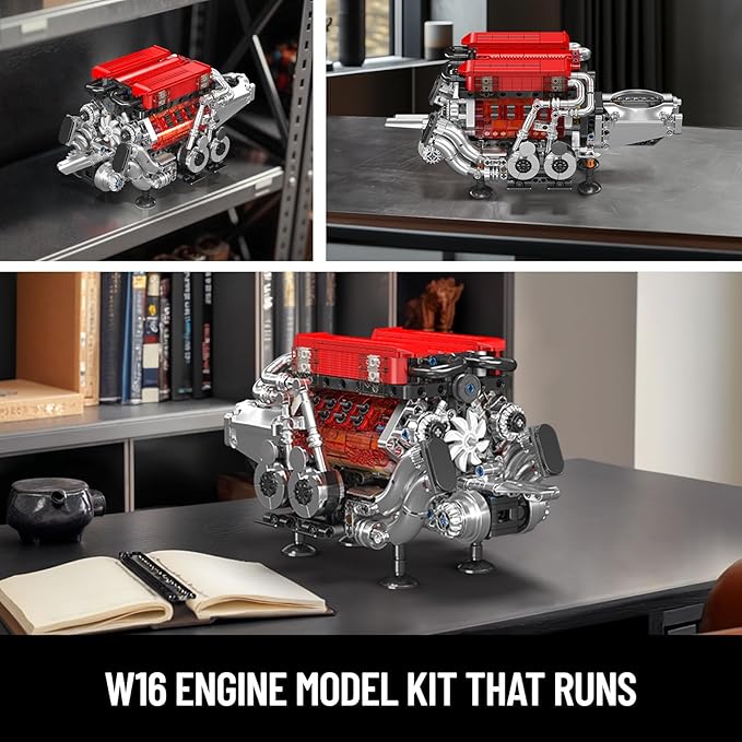 Mould King W16 Engine Building Blocks Set 10163 Combustion Engine Model That Runs Mini Engine Build Kit for Adults with Battery and Motor Engineering Construction STEM Toy (952 Pcs)