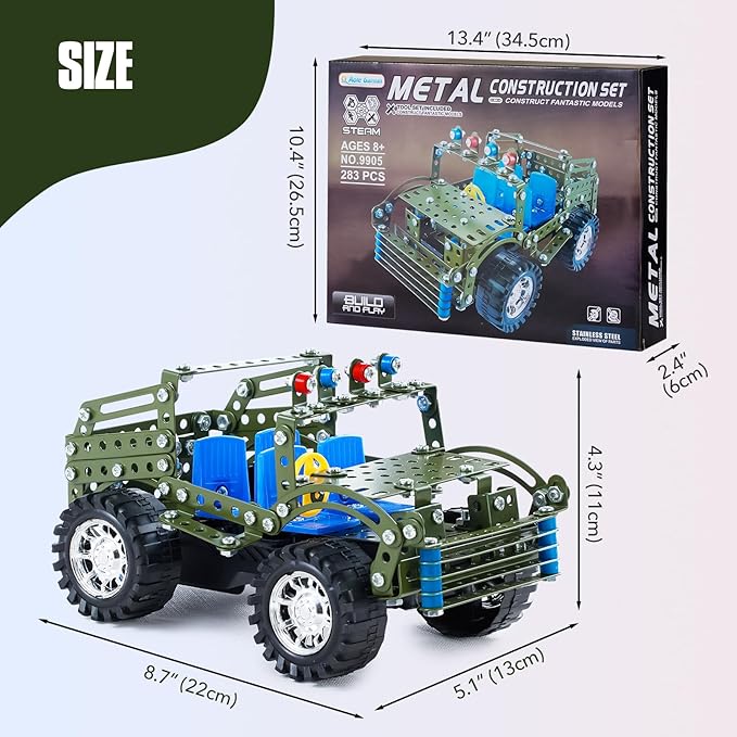 Stem Toys for Boys Age 8-12 - Off-Road Metal Model Car Kits 283pcs Stem Building Toys Kits Army Toy for 8-10STEM Projects for Kids 10-12 12-14 Engineering for Ages 14 and Up Adults