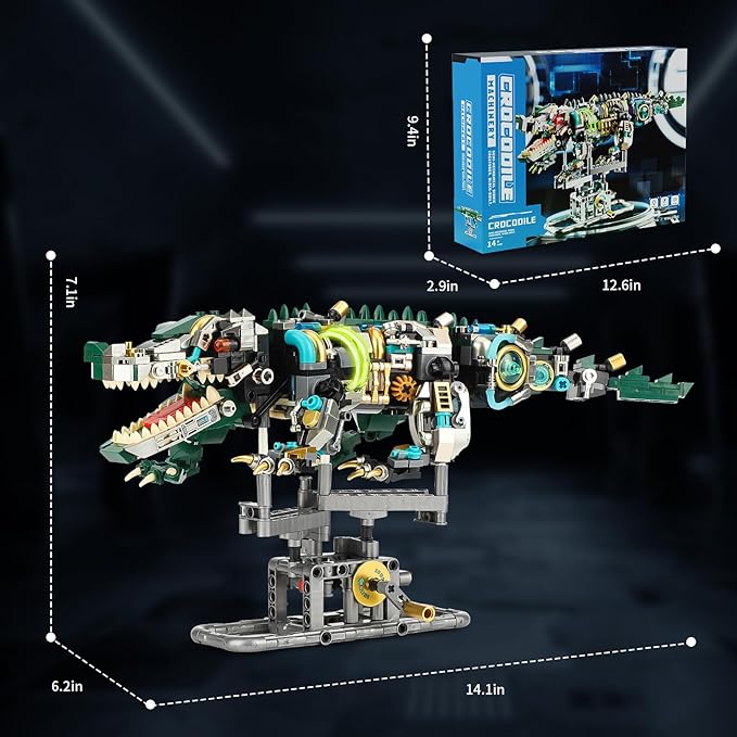 Ideas Mechanical Crocodile Building Set - Alligator Animal Toy with Display Stand and Light Compatible with Lego Dinosaur STEM Gift for Adults &amp Teens Boys Ages 14+ (996 PCS)
