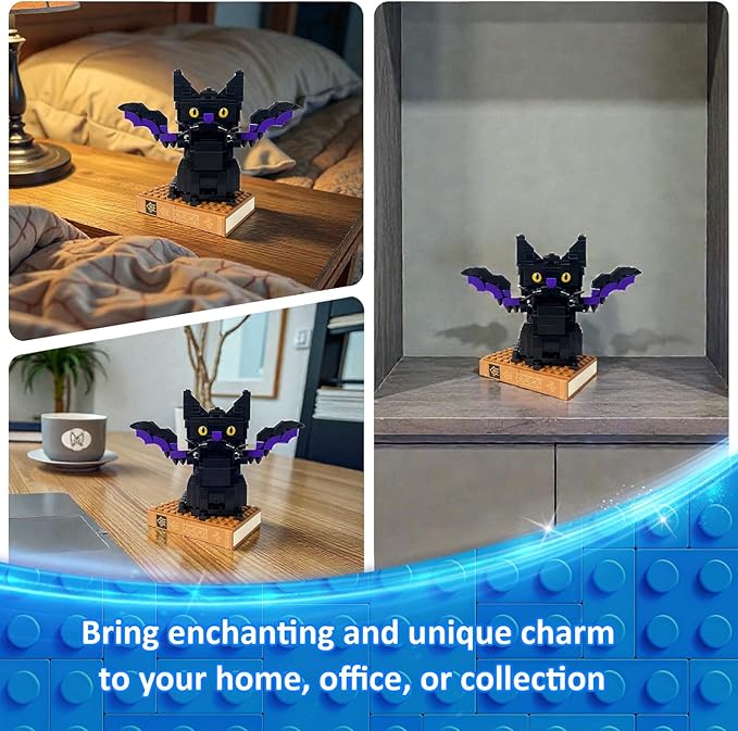 Bat-Cat with Spellbook Building Blocks Set Collectible Animal Building Toy Kids Learning &amp Educational Brick Sets (Age 3+) DIY Home &amp Office Decor for Adults-Gift Ideas