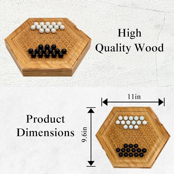 Abalone Board Game Marble Strategy Game Solid Wooden Game with 28 Marbles 2 Player Games Abalone Game Marble Chess Game Intellectual Chess Board Game Strategy Games for Adults