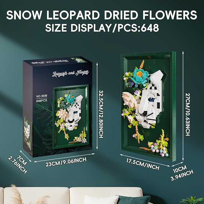 Leopard &amp Flowers Photo Frame Building Block Set 3D Wall Decor Puzzle Toy for Adults Creative Floral Animal Ornament.Ideal Gift Toy for Adults &amp Teens.