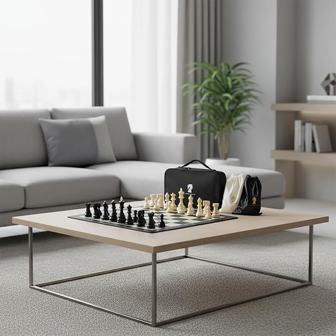 20-Inch Portable Folding Chess Set with Weighted Plastic Pieces Double Queens &amp Carrying Bag – Ideal for Adults Beginners Camping and Game Nights
