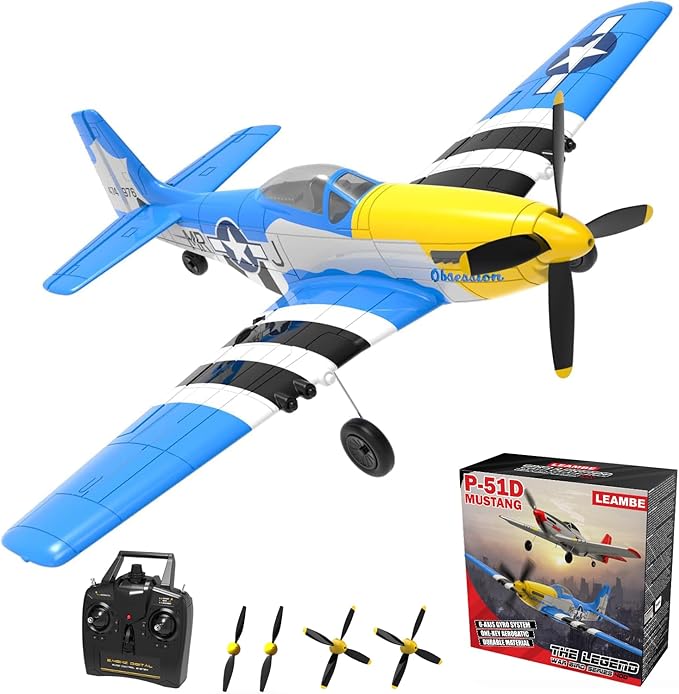 LEAMBE 4 Channel RC Plane Ready to Fly Aerobatic Aircraft Easy Control for Beginners P51 Mustang RC Airplane for Adults Blue