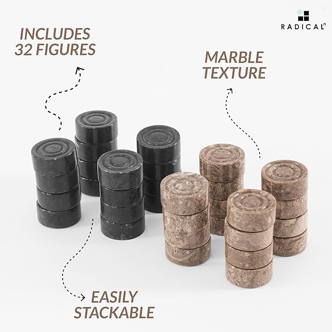 Radicaln Marble Checker Figures 1.25'' Inches Black and Oceanic Handmade Checker Pieces for Chess Board Game Draughts Game Chess and Checkers Set