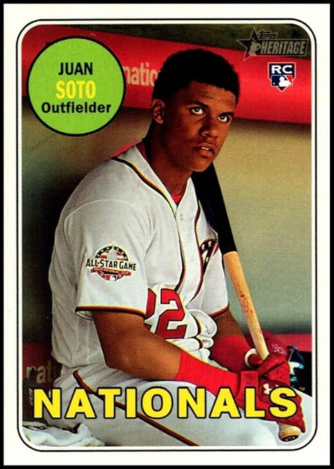 2018 Topps Heritage High Number #502 Juan Soto RC Rookie Washington Nationals Official MLB Baseball Trading Card in Raw (NM or Better) Condition