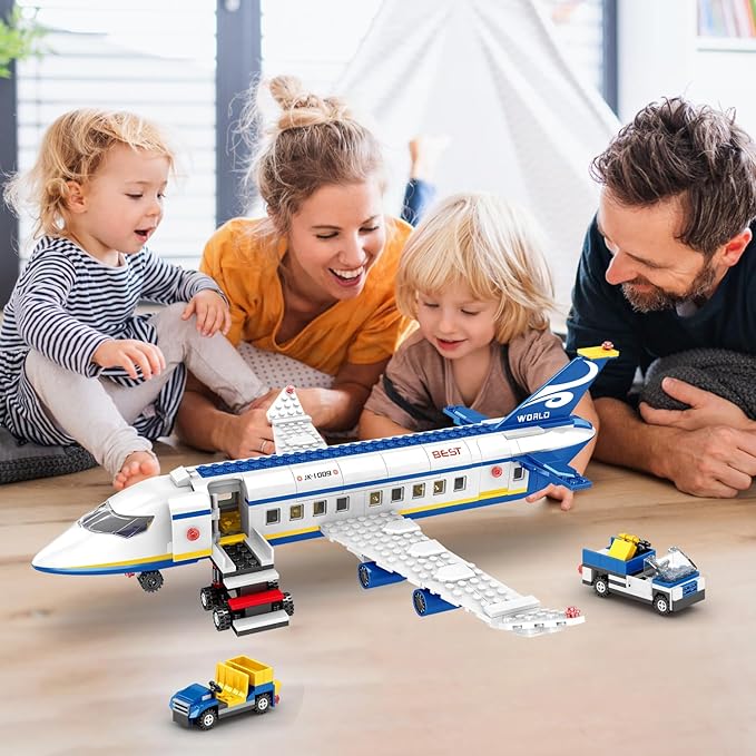 510 Pcs City Passenger Airplane Building Set 6 IN1 Plane Building Blocks Toys STEM Aircraft Bricks with Shuttle Bus Baggage TruckAirplanes Model Toys Gifts for Adults Boys Girls Age 6-12+