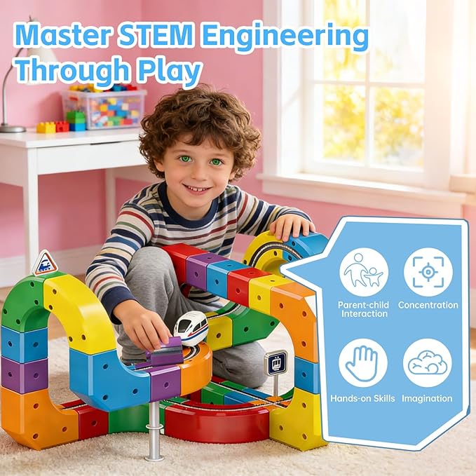 Electric Train Set 3D Magic Flexible Race Tracks for Kids Ages 3-8 81PCS Anti Gravity Race Track with Car STEM Educational Building Toy Gift for Boys &amp Girls