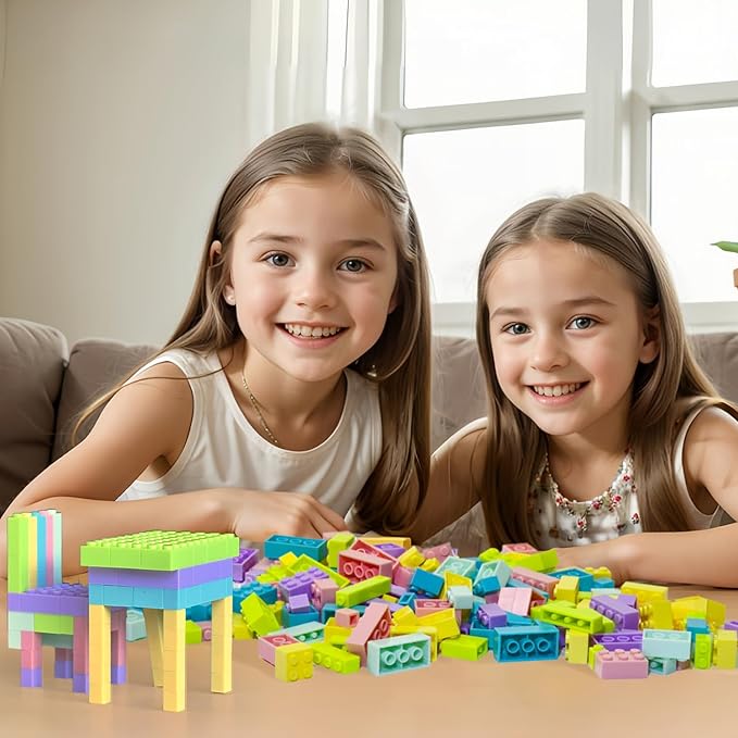 Classic Building Bricks Playset 1000 Pieces Bulk Blocks Set Accessories Compatible with All Major Brands Parts and Pieces STEM Toys for Kids 4+ Years Old (Pastel)