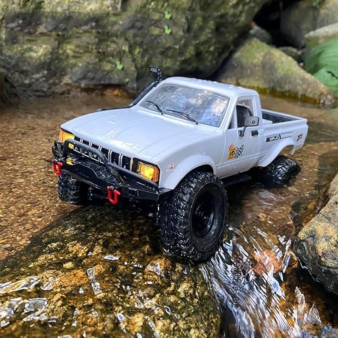 C24-1 RC Crawler Offroad RC Truck 4x4 Remote Control Rock Crawler Pickup Trucks with Led Light 2.4 Ghz 1/16 Scale All Terrain Car Brushed RTR Pickup for Adults (2 Batteries)
