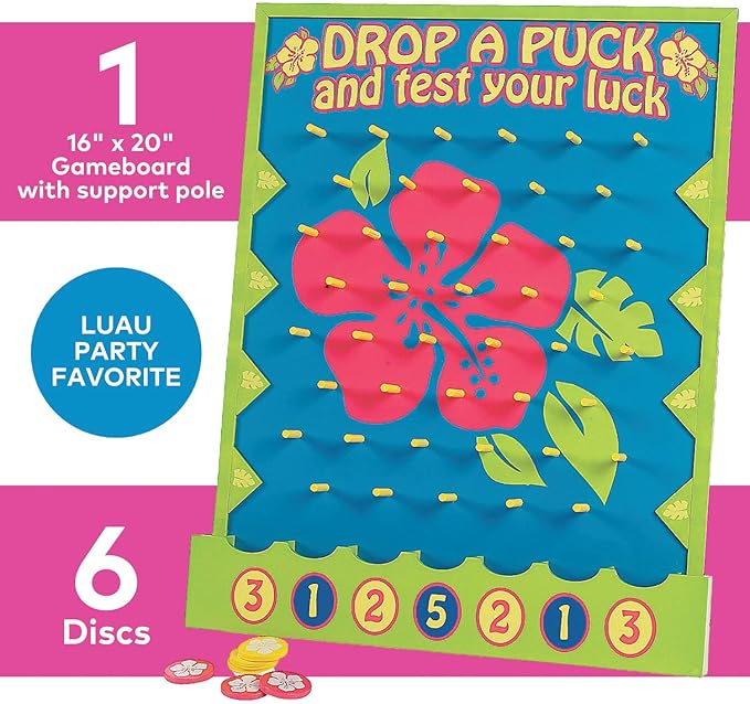 Fun Express Plinko Board Game Large 16x20 Tabletop Prize Drop Disc Game - Premium Wood Carnival Games for Kids Adults Parties | Luau Circus Fair School Events | Complete 8-Piece Set with Discs