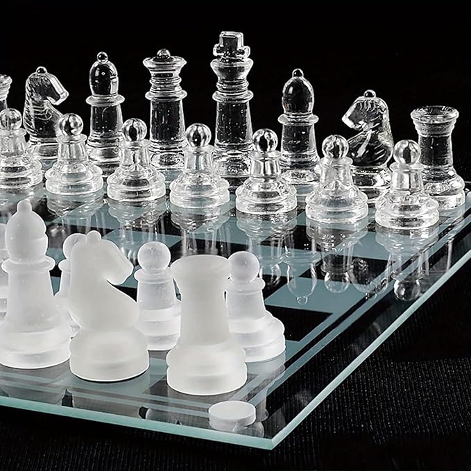 Elegant 10-Inch Glass Chess Set – Premium Quality Board Game for All Ages Ideal Gift for Chess Lovers &amp Stylish Home Decor