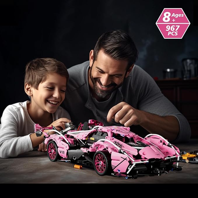 Sport Racing Car Building Block Sets for Adults 1:14 Pink Race Supercar Toys Kits Collectible MOC Model Christmas Xmas Birthday Gifts for Old Boys and Girls Teens Men Women Age 8-12 12-1614+