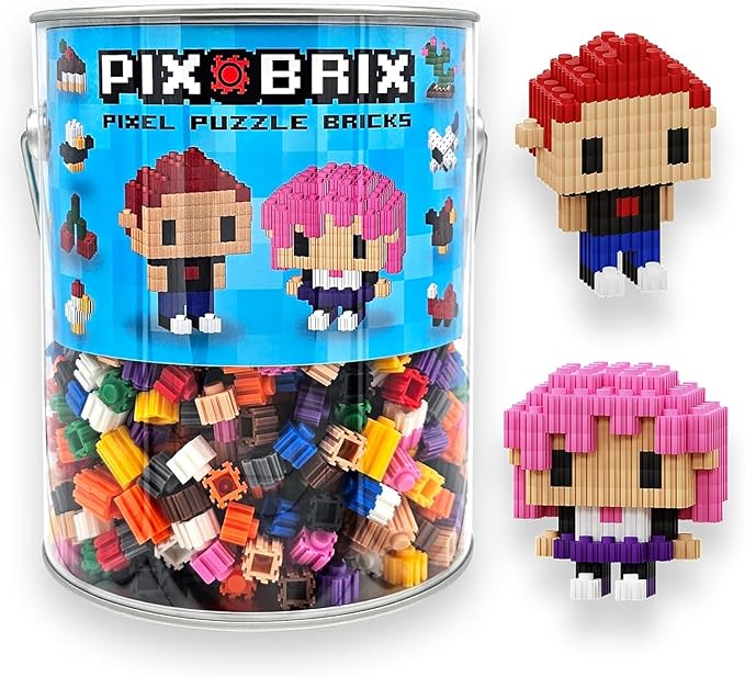 Pix Brix Pixel Art Puzzle Bricks Bucket – 1500 Piece Pixel Art Kit with 12 Colors Dark Palette – Interlocking Building Bricks 2D and 3D Builds – Stem Toys Ages 6 Plus