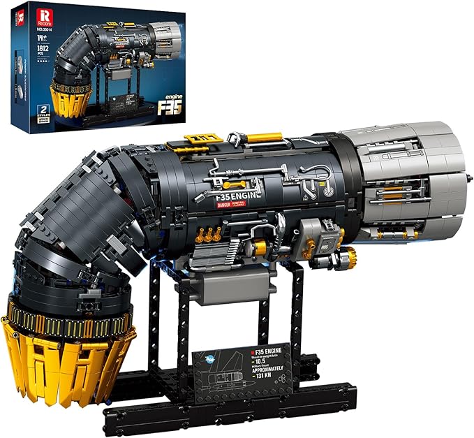 Reobrix F35 Engine Building Block Sets for Adults 33014 Mechanical Building Blocks with Motor F35 Fighter Jet Engine Model Kit Technic Engine Gift for Fighter Jet Fans Adult (1812PCS)