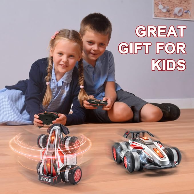 RC Cars 2.4 GHz Fast Stunt RC Car 4WD 360° Rotating RC Trucks with lights and music High Speed Off Road Stunt Truck upright walking cars Remote Control Car Toy for 6-12 Boys and Girls(RED)