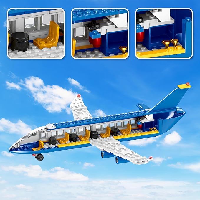 510 Pcs City Passenger Airplane Building Set 6 IN1 Plane Building Blocks Toys STEM Aircraft Bricks with Shuttle Bus Baggage TruckAirplanes Model Toys Gifts for Adults Boys Girls Age 6-12+