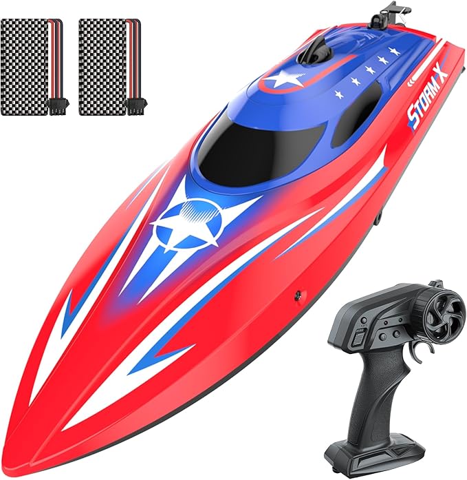 HOLYFUN Full Proportional Remote Control Boat for Kids &amp Adults 20MPH+ High-Speed Waterproof RC Boat 2 Battery(30 Mins) 2.4GHz Racing Boats Toy for Water Pool &amp Lake