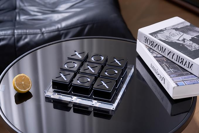 Modern Tic Tac Toe for Home Decoration Black Acrylic XO with Clear Base Decorative Tic Tac Toe Table Top Decoration Coffee Table Decor X/O Board