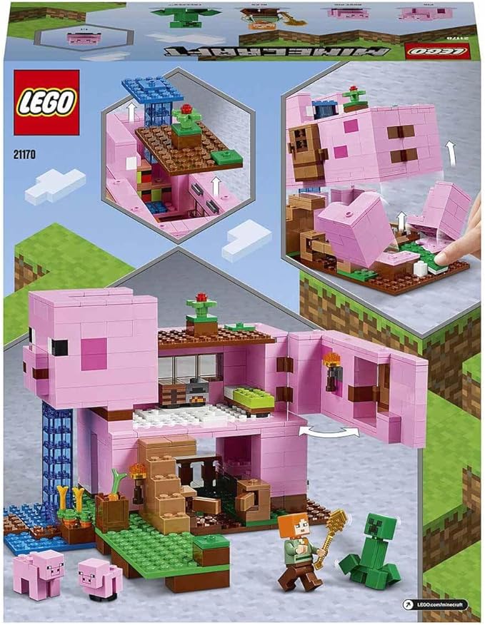 Lego 21170 Minecraft The House-Pig Animal Building Toy with Accessories Gifts for Boys and Girls Ages 8 and Up for Birthday Parties Alex and Creeper Figures