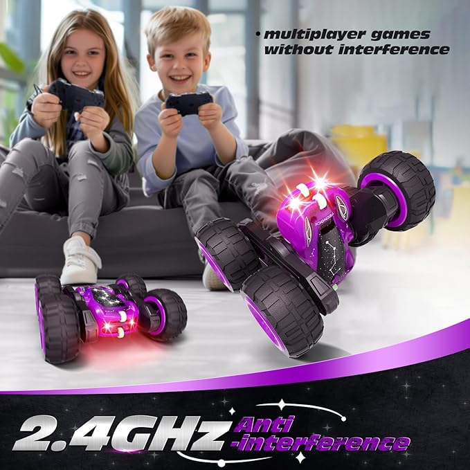 Tecnock Remote Control Car for Kids 2.4GHz RC Cars with USB-C Easy Charging 4WD Double Sided 360° Rotates and Flips RC Stunt Car Toys Gift for Boys and Girls Ages 6-8 8-12