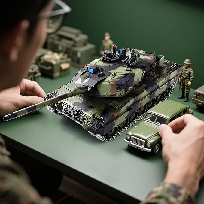 1/16 RC Tank Heng Long German Leopard 2 A6 RC Battle Army Toy with Smoke Sound Light 2.4G Remote Control Tank That Shoots BBS with Upgraded Metal Tracks Idler Sprocket Wheel Steel Gearbox