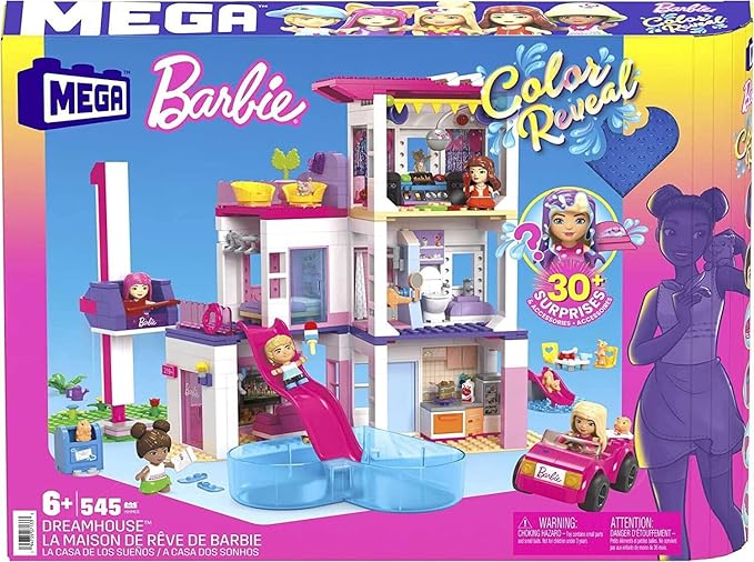 MEGA Barbie Color Reveal Building Toys Set DreamHouse with 545 Pieces 5 Micro-Dolls 6 Pets and Accessories 30 + Surprises Kids Ages 6+ Years