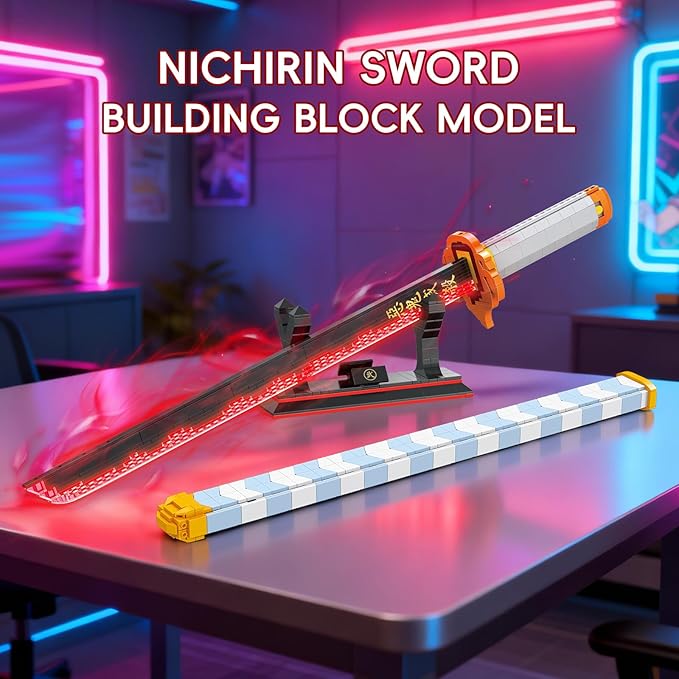 Anime Sword Building Set 790 Pieces Black Katana Model with Blue Scabbard &amp Stand Japanese Samurai Cosplay Prop Construction Toy Demon Hunter Style Gift for Teens &amp Adults