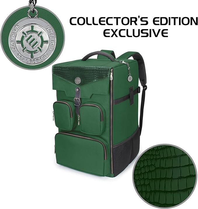 ENHANCE Collector's Edition Board Game Backpack - Reinforced Rigid Board Game Storage with Padded Shoulder Straps Carrying Handle and Accessories Pockets for Dice Card Games More (Dragon Green)