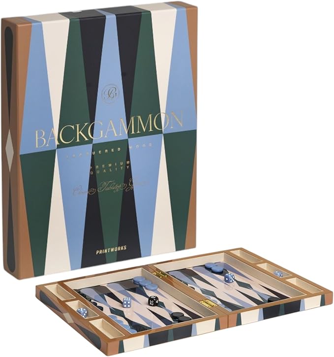 Printworks Lacquered Backgammon – Luxury Wooden Board with Acrylic Pieces Large Coffee Table Game for Adults Modern Display-Ready Set